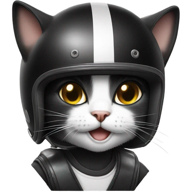 Grinning Black and white cat skateboarding with tiny crash helmet  emoji