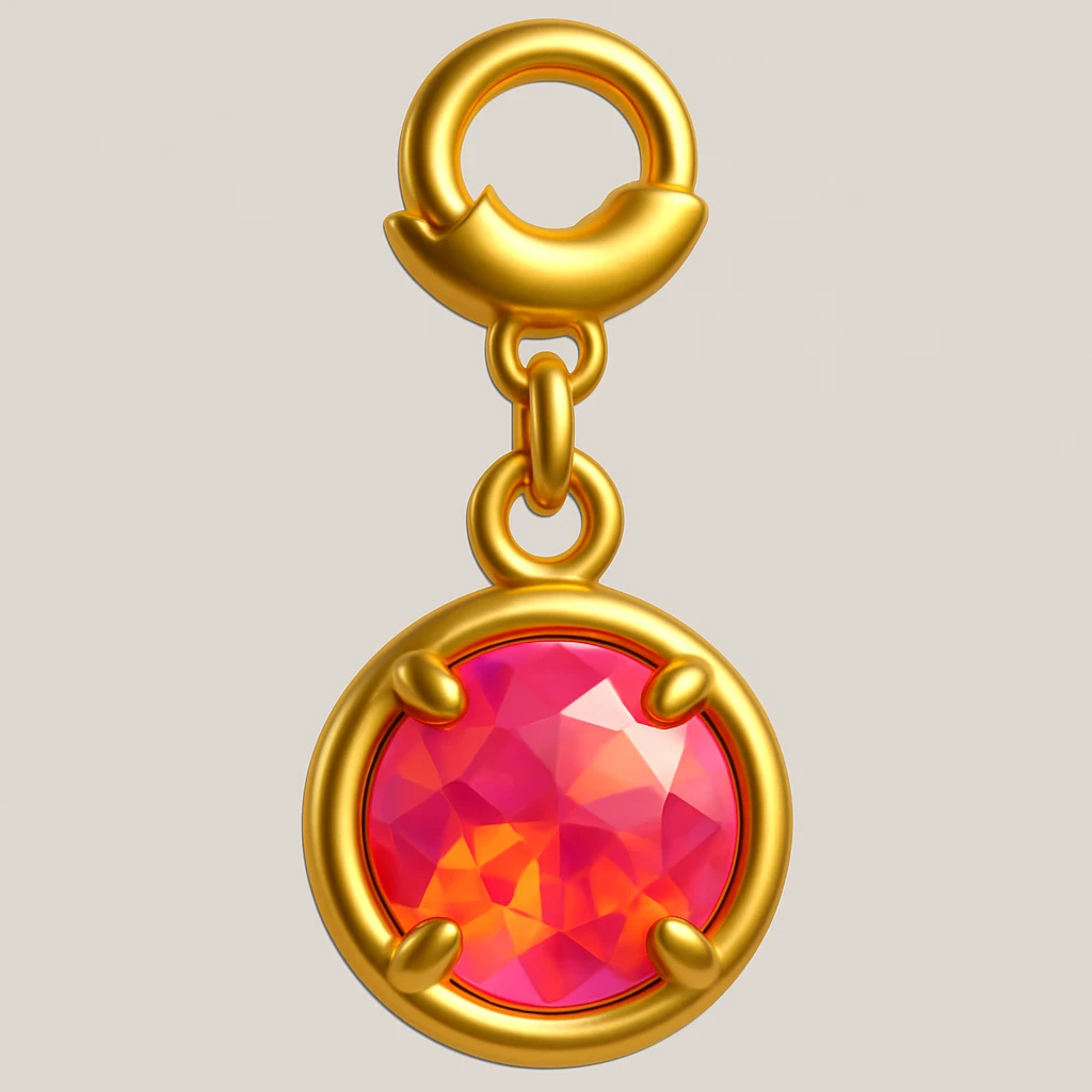 change the silver setting and jump ring to gold, keep the round cut pink fire opal and Y2K style, extreme close-up, 3D emoji style emoji