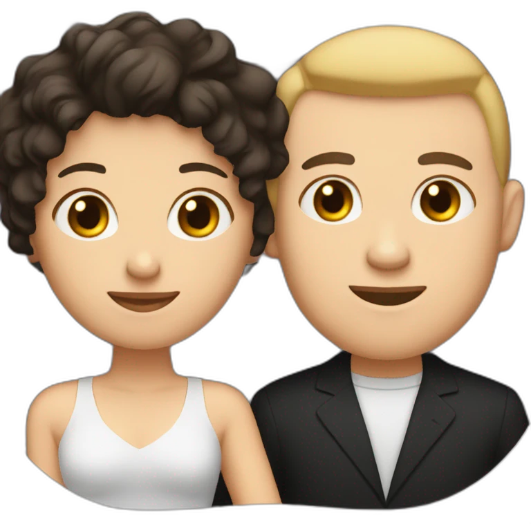 love couple a white man with black buzz cut and a matt woman with wavy dark hair emoji
