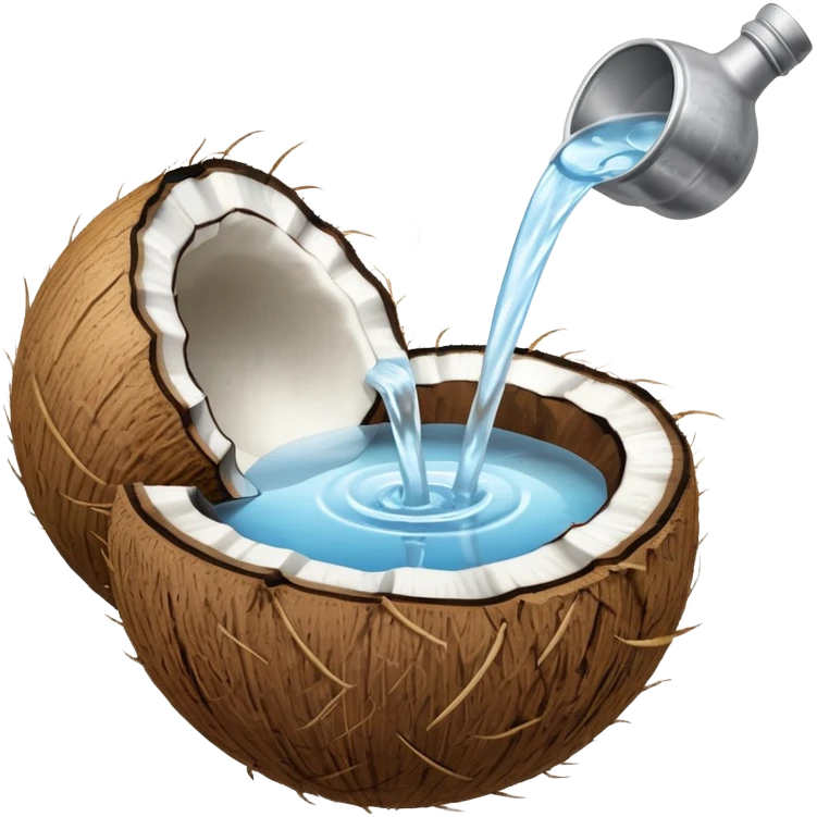 A coconut with water being poured over it. Simple line art, minimal composition showing the ritual offering. emoji