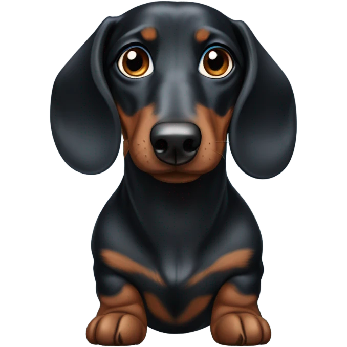 A black dapple dachshund with a Brown and a blue eye  emoji