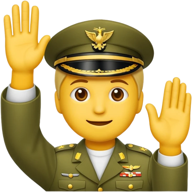 Eine salutierenden Emoji (Hautfarbe: gelb ) in Armee Klamotten männlich; salutierend mit der rechten Hand und auf der Höhe der Stirn emoji