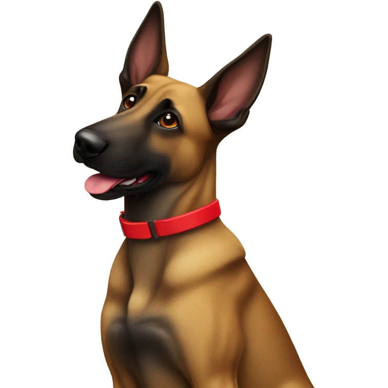 belgian malinois dog with a brindle coat wearing a red collar  emoji