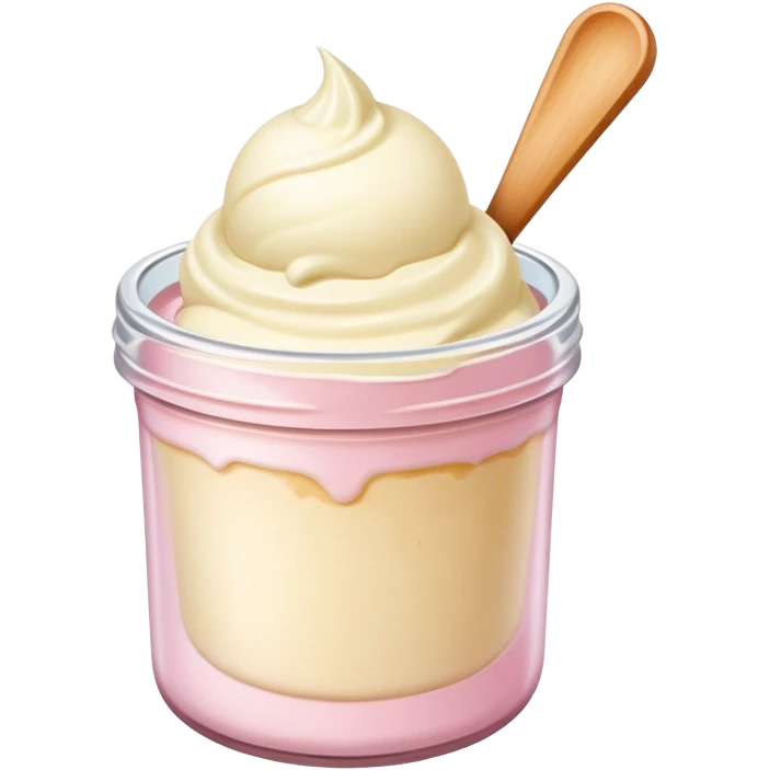 ultra realistic round single scoop of vanilla bean ice cream in light pink short jar emoji