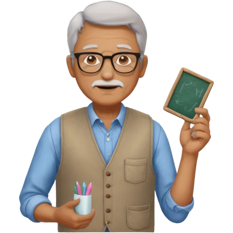 Male Teacher – older man, vest over shirt, glasses, chalk in one hand. emoji