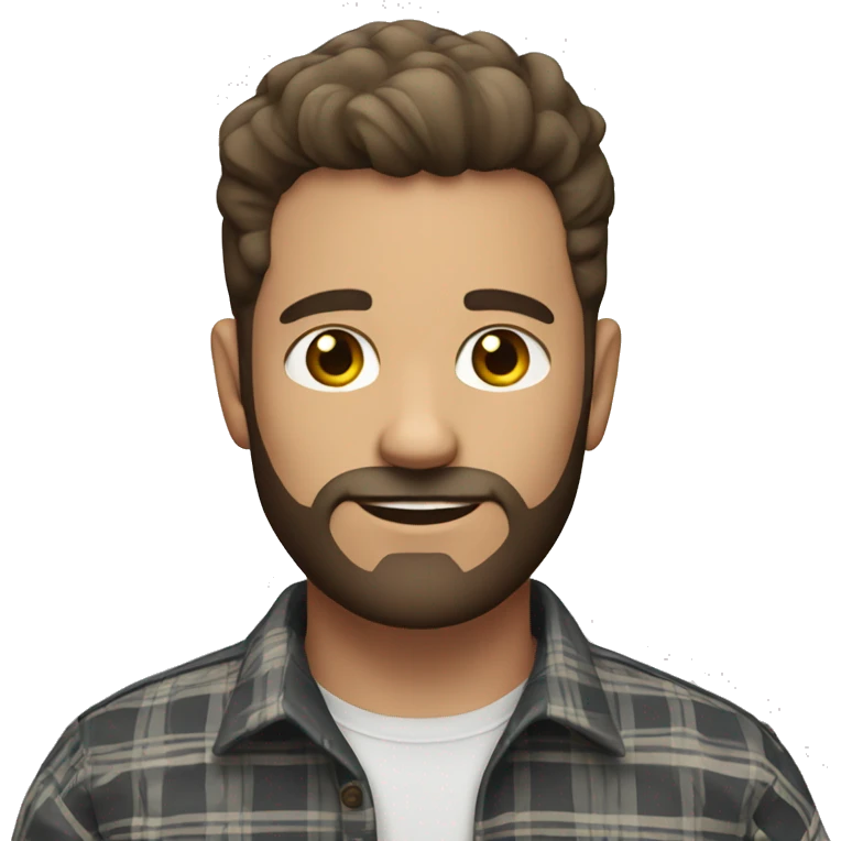 white man with dark brown fade hair cut and facial hair, wearing a plaid shirt emoji