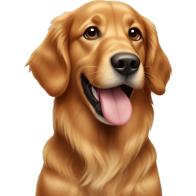 Red golden retriever with brown eyes and a black spot on the tip of her tongue  emoji