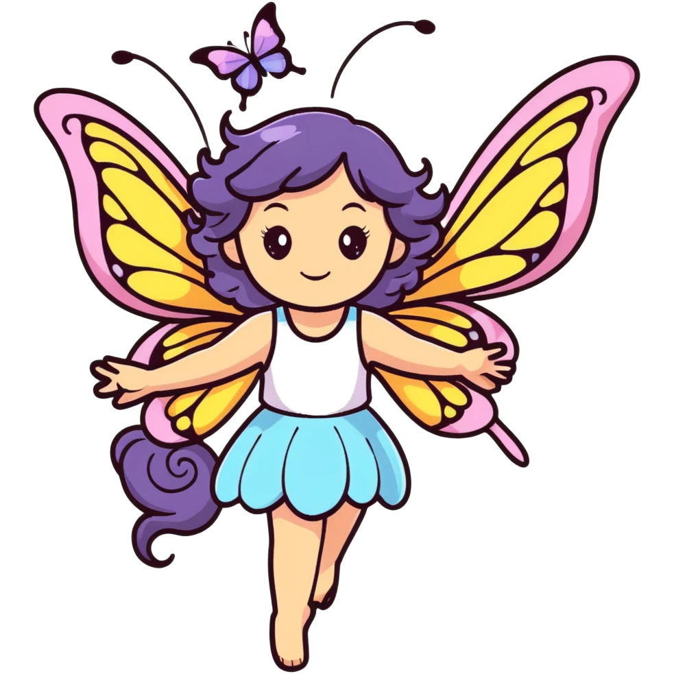 Whimsical fairy girl with butterfly wings, flowing hair, and enchanted aura emoji