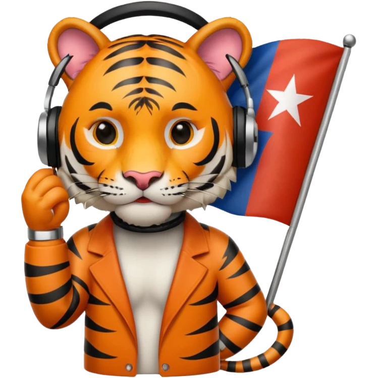 Quiero un tigre mezclado con la bandera cubana. Porque no apodan el tiger y soy de cuba. 
Quiero un tigre asi cubano pero con unos audífonos de dj, además un tigre fuerte y con cara de tigre agresivo bueno eso no. Mejor un tigre feroz con una audífonos de dj o una mesa de dj emoji