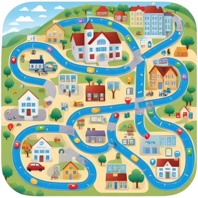 Design Game Board called Journey of Type 1 diabetes and Aging.  Subtext: Aging with Type 1 Diabetes, large enough to read for seniors, 6 landing spots (hospital, home, assisted living, health issues, coping, stories) emoji