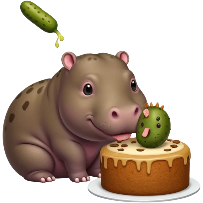 Hippo eating pickle cake with jaguarundi emoji