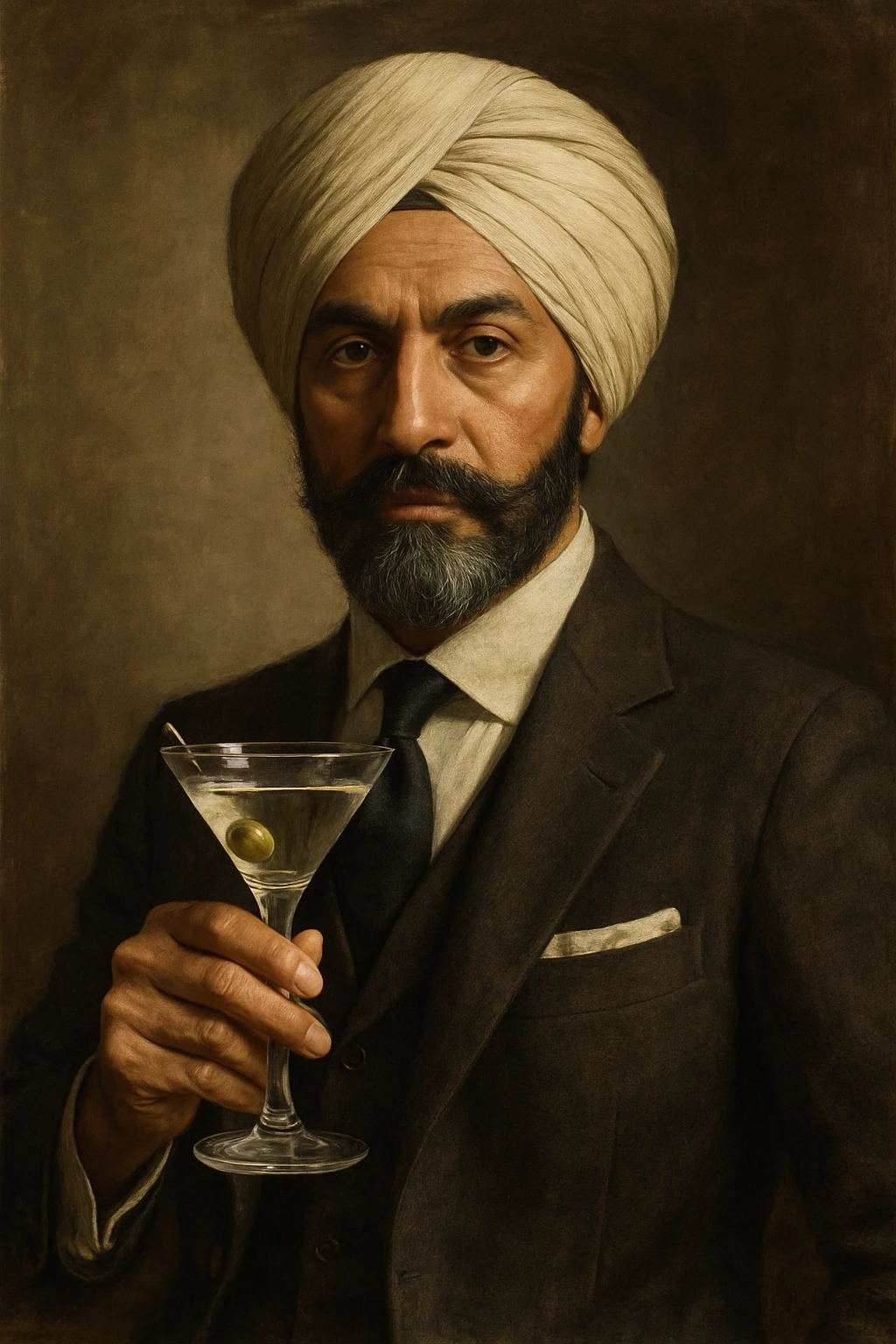 A man with a turban holding a glass of martini emoji