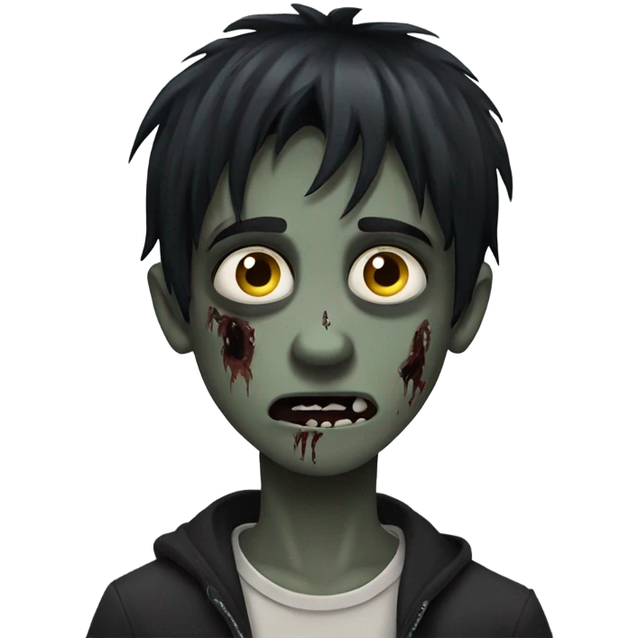 Boy, zombie, emo, black hair, medium long, dark, spooky, creepy expression emoji