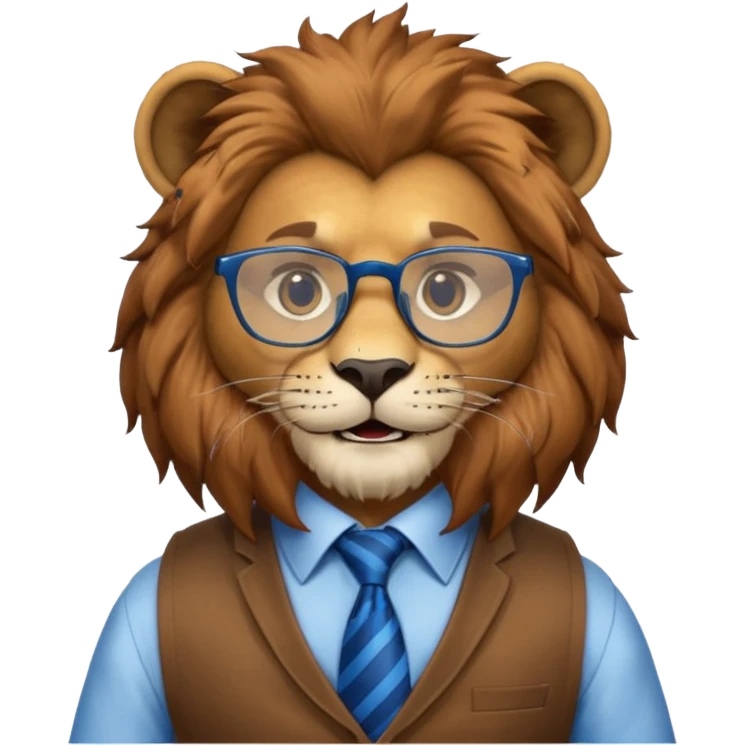 a lion wearing glasses in vest and have blue tie emoji