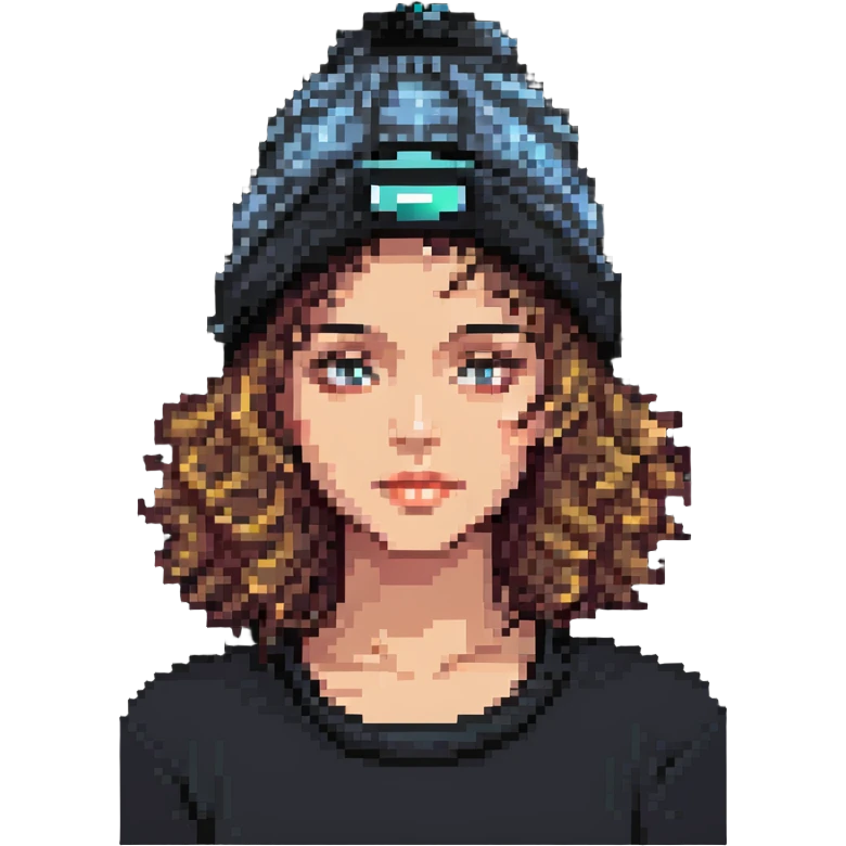 woman with curly hair and a beanie emoji