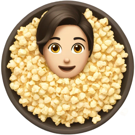Brunette lying in bowl of popcorn emoji