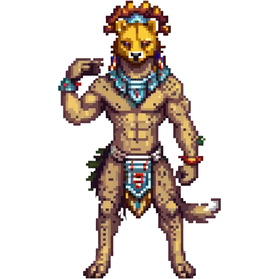 A native strong buff hyena with war bonnet flexing posing full body holding a chopped off human head by the hair  emoji