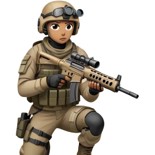 A skilled airsoft player in tactical gear, aiming a gun and shooting metal BBs in a desolate, ruined landscape. The setting is filled with broken walls and debris, creating a tense atmosphere of strategy and precision in a high-stakes tactical environment emoji