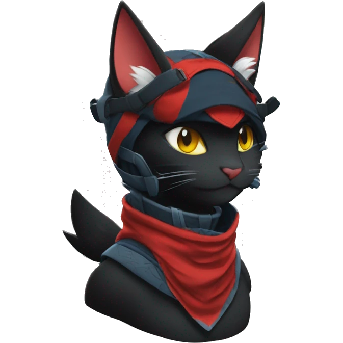 Edgy Shy Anthro Samurai cool pretty dark Litten-Pokémon-cat-fursona-animal techwear bandana emoji