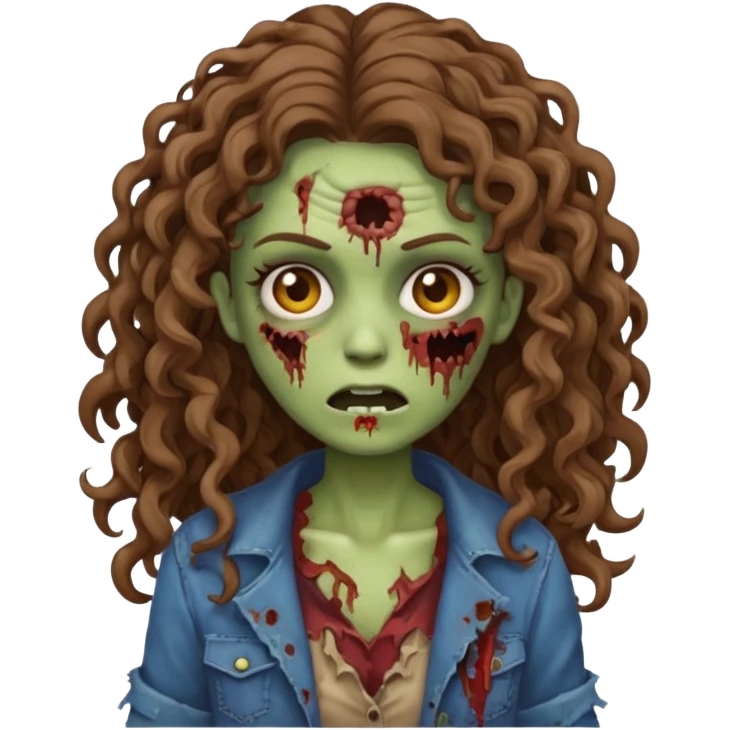 uma mulher zumbi estilo emoji de iphone com cabelos cacheados longos e marrons emoji