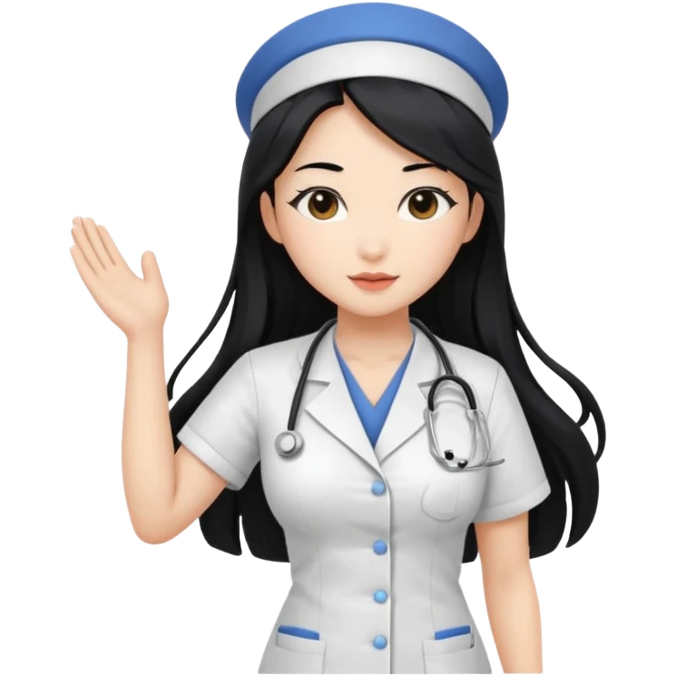 Beautiful Asian nurse with large breasts with long black hair sexy pose nsfw emoji