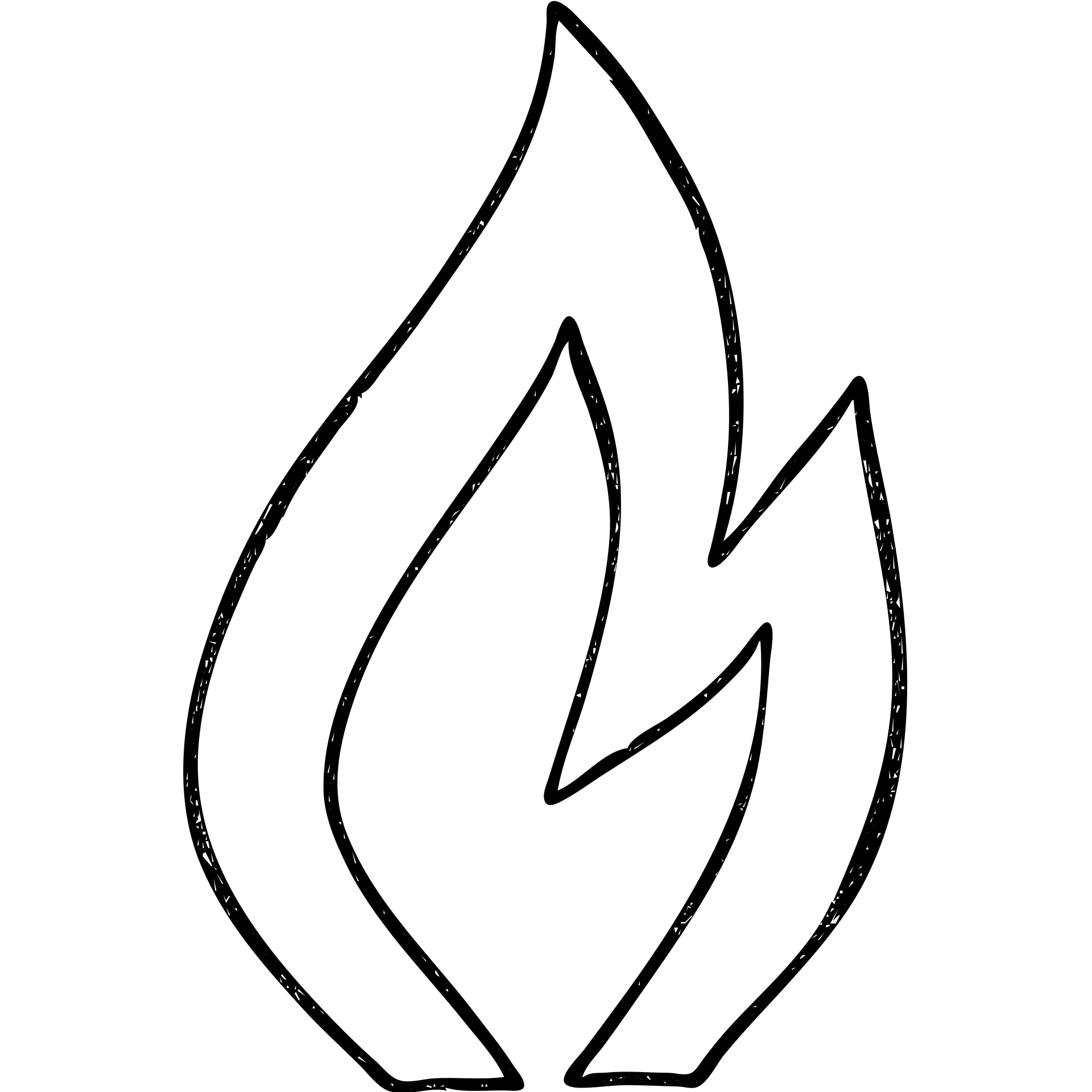 abstract flame shape, geometric style, hand-drawn black outline emoji