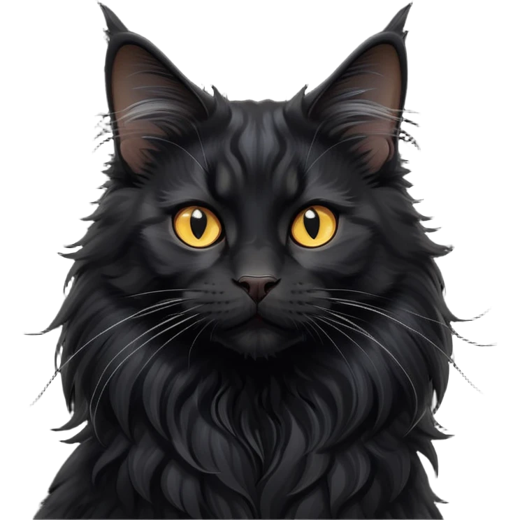 cinematic-black-maine-coon-cat-portrait-emoji,-head-tilted-playfully-and-inquisitively,-sleek--black-fur,-simplified-yet-adorable-features,-highly-detailed,-glowing-with-a-warm,-friendly-glow  emoji