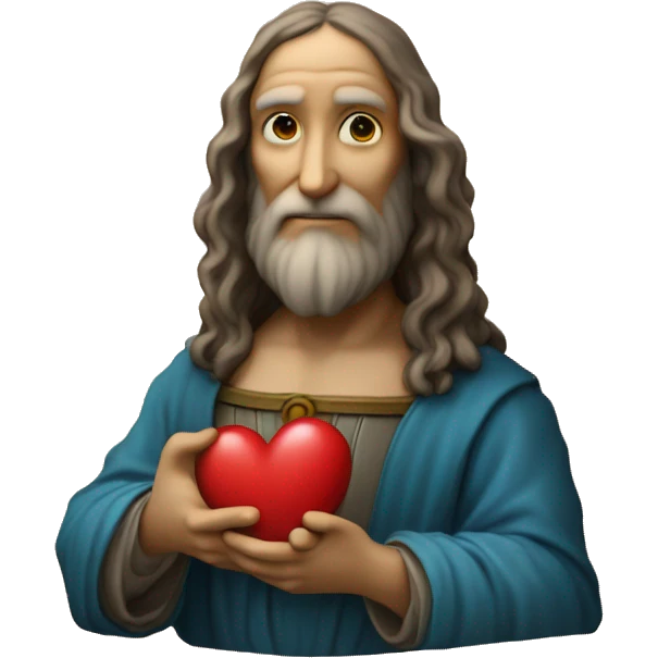 leonardo da Vinci holds a heart in his hands emoji