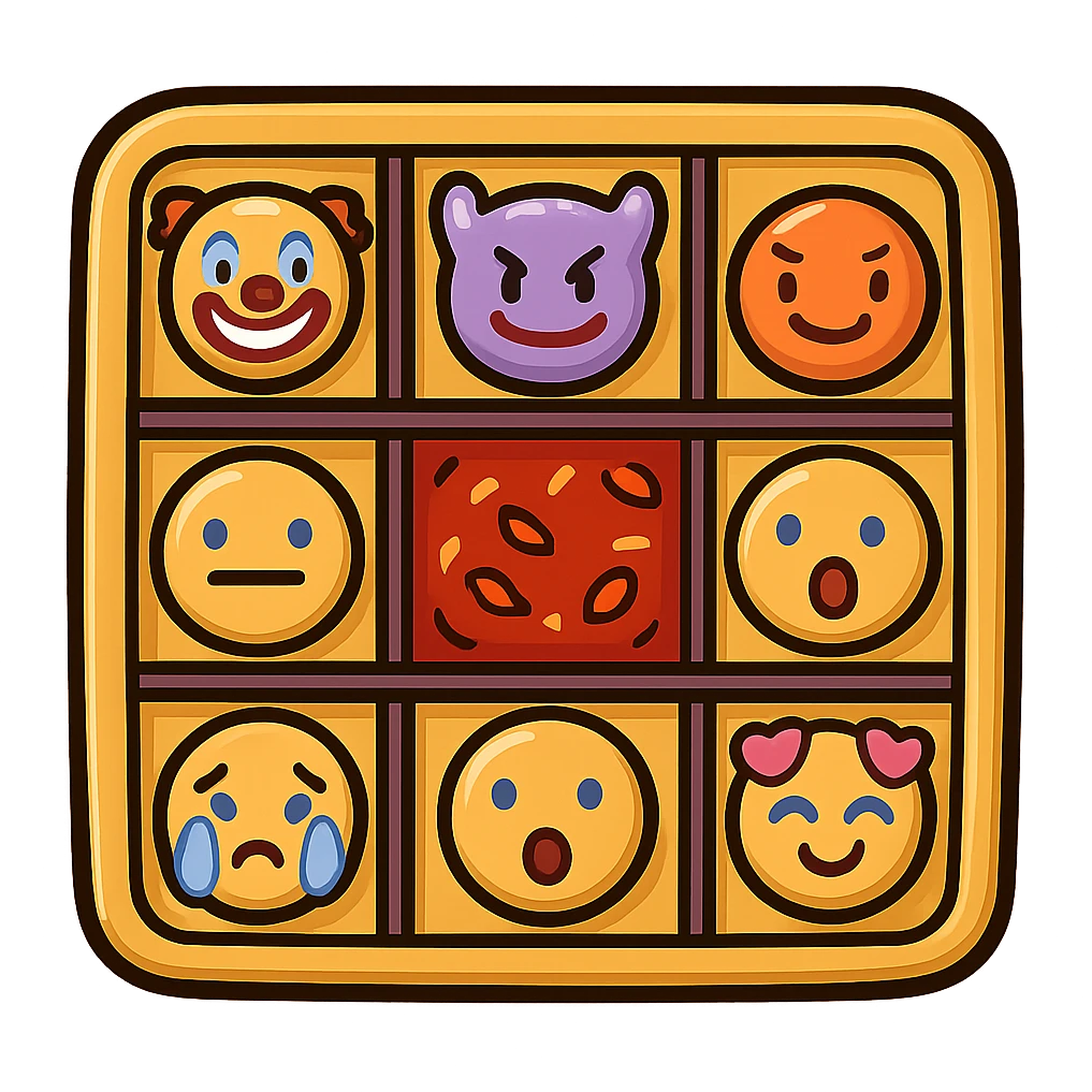Chongqing Nine-grid Hot Pot with divided sections and spicy red broth, simplified emoji style with bold outlines and bright colors, cartoon style square Jiugongge Huoguo emoji
