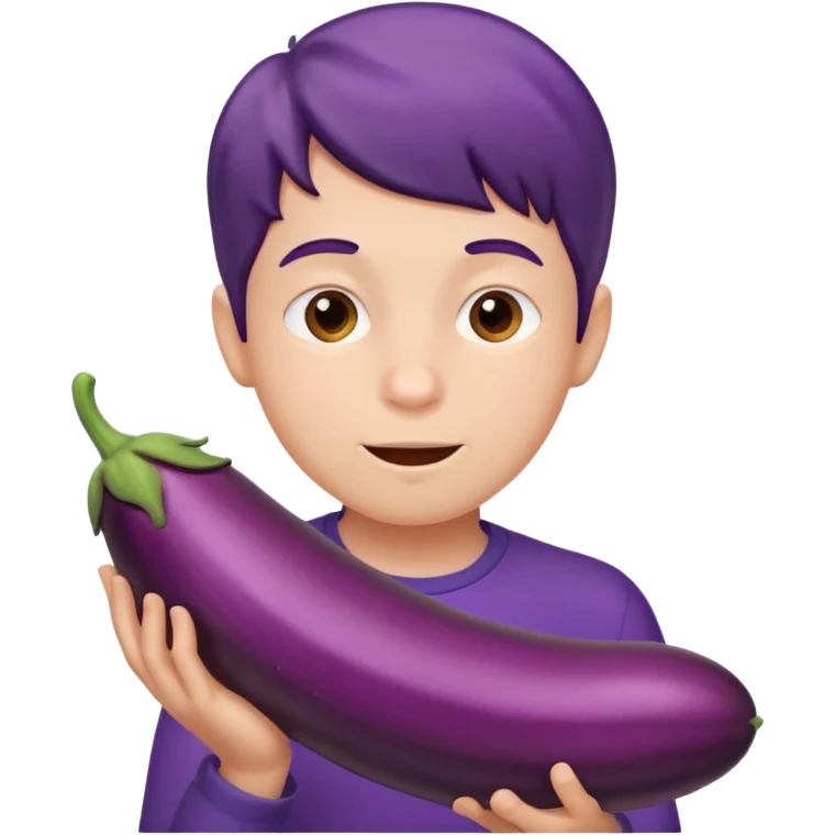 a boy eating a HUGE eggplant emoji