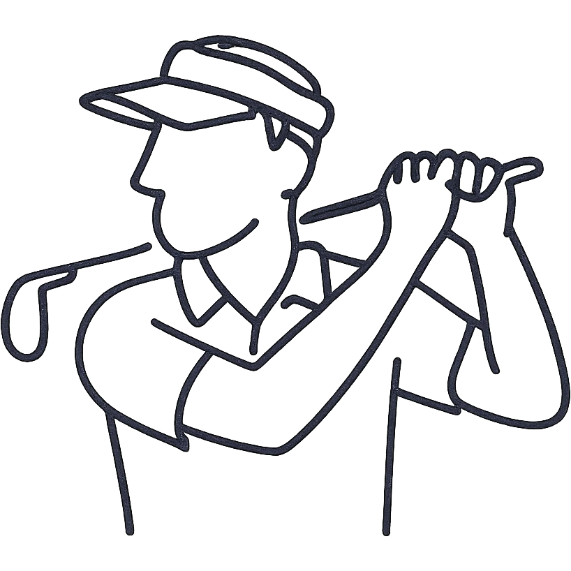 male golfer, upper body, with a visor hat, hand-drawn outline style emoji