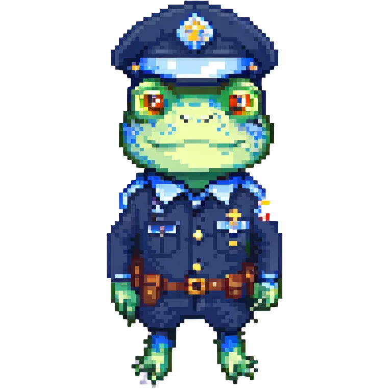 frog in a police uniform, pixel art style emoji