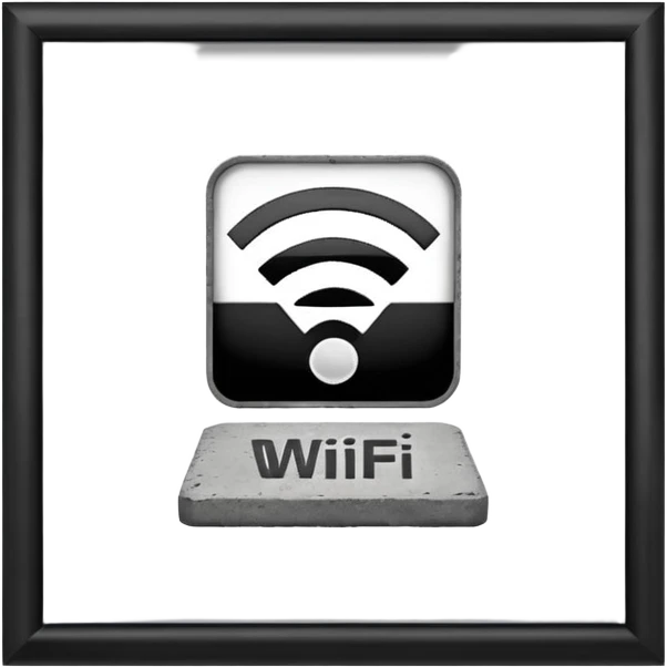 A Block saying "wifi" lying on a street in a quiet village emoji