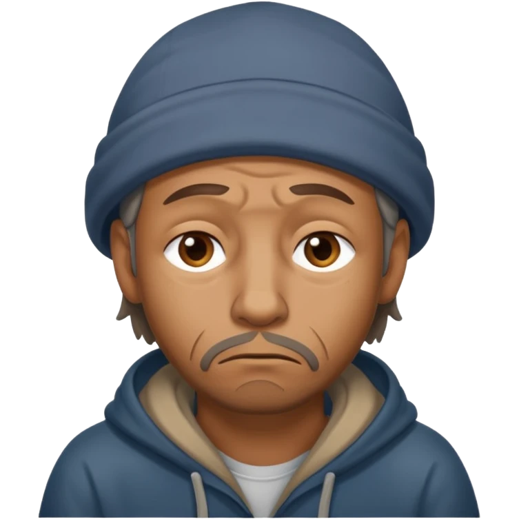 Homeless guy looking sad in a sarcastic way  emoji