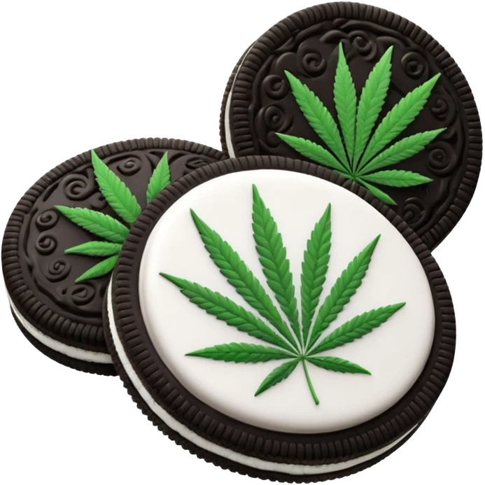 black and white oreo cookies with cannabis leaf emoji