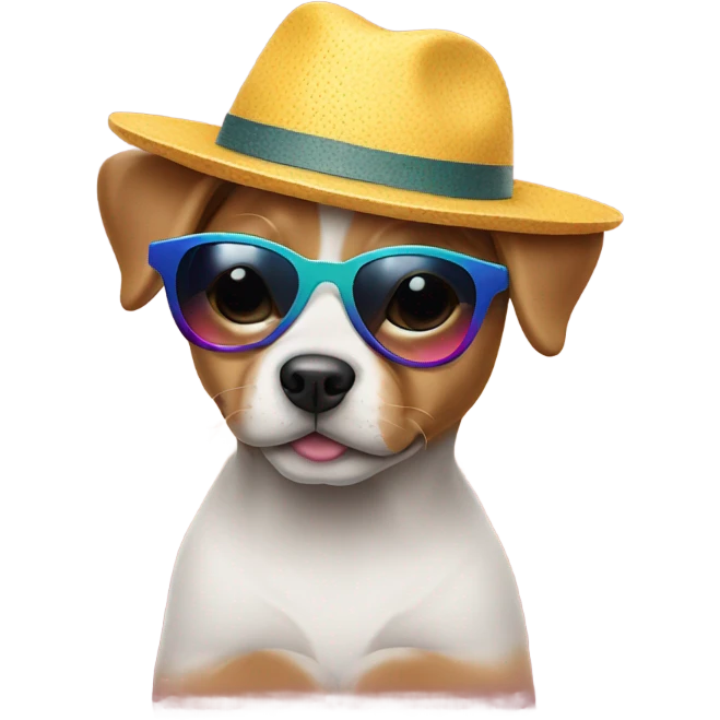 Puppy with hat and sunglasses emoji