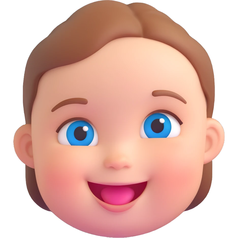 baby girl with blue eyes, chubby cheeks and smiling, 3D emoji style emoji