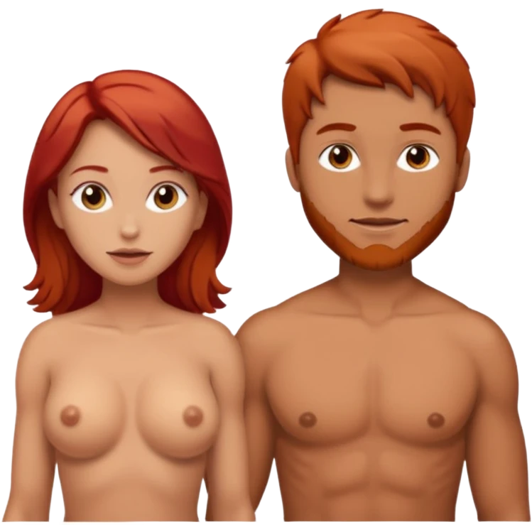 White Man with brown hair and white woman with red hair with no clothes full body emoji