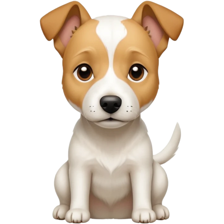 a full body facing front on of a buff white parson russell terrier looking dog the size of a kelpie with light brown long ears resting on its face and a light brown patch above one eye and a large snout. the rest of the dog is completely white.  emoji