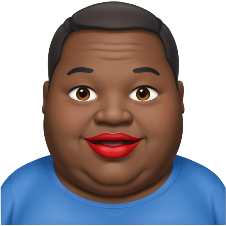 an extremely obese black man with giant red lips wearing a blue an gray shirt emoji