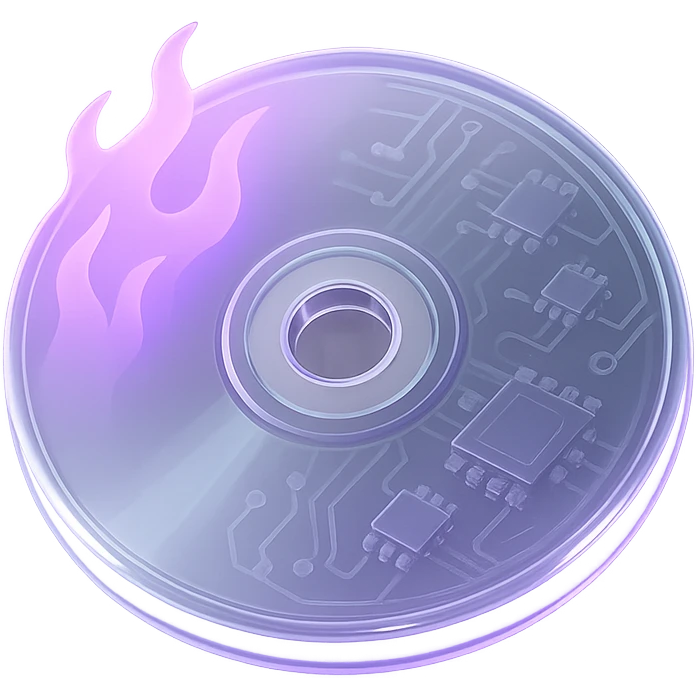 A minimalist CD disc with subtle purple flames, glowing effect, variation 4 emoji