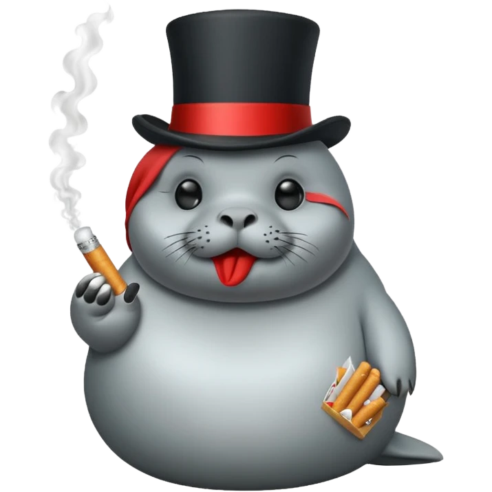 Fat seal smoking a cigarette with a big top hat on emoji