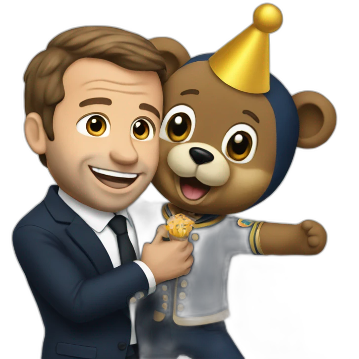 macron celebrating with teaddy bear emoji