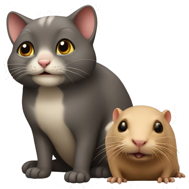 Cat sitting next to mole rat emoji