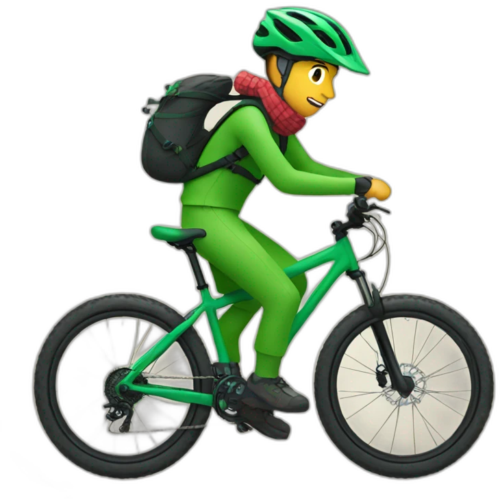 mountain biker with a green bicycle, with a scarf and hat. emoji
