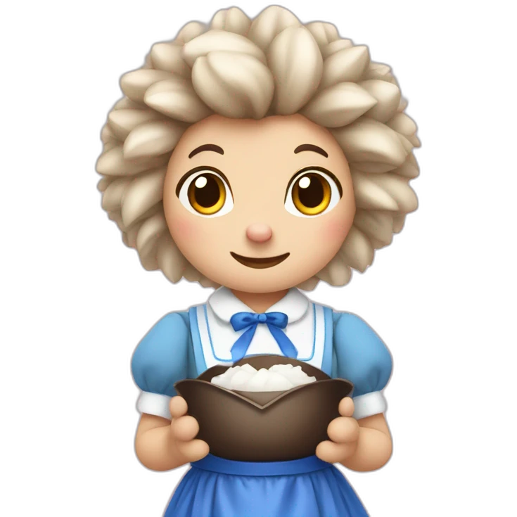 Hedgehog wearing a blue maid dress with a black bow and apron emoji
