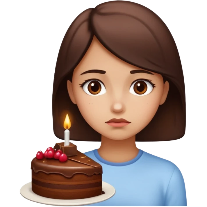 The girl looks sadly at the food emoji