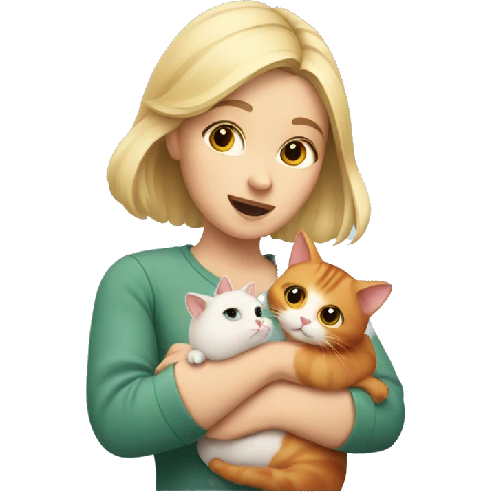 blonde girl holds hamster and red cat in her arms emoji