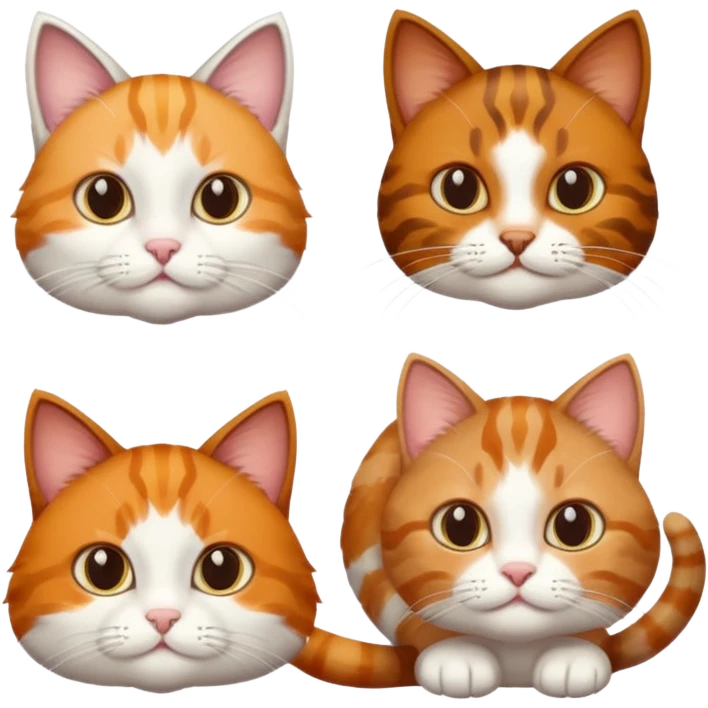 3 cats different colours including brown tabby and white, calico, and ginger and white emoji
