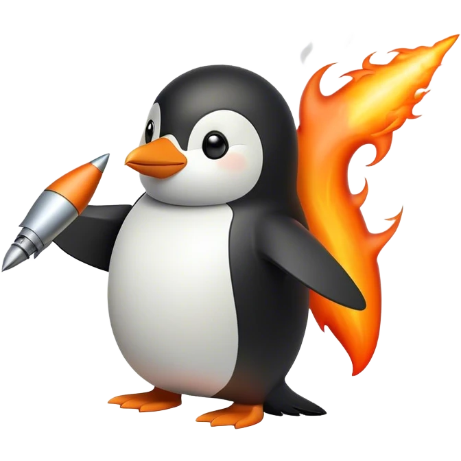 penguin with rocket fire emoji
